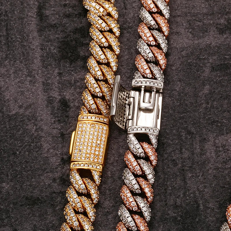 AAA CZ Stone Paved Geometric Round Curb Miami Cuban Link Chain