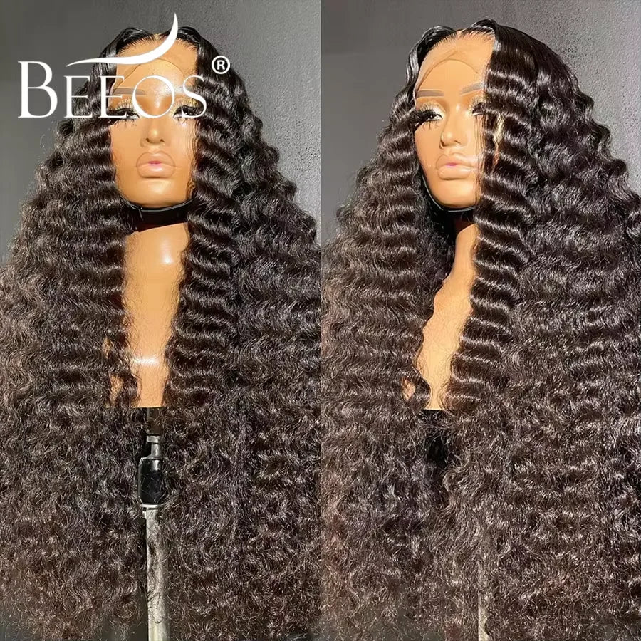 16in-30in #1 Jet Black 13x6 HD Lace Frontal Human Hair Wigs Deep Wave Wigs Ultra Fitted Brazilian Virgin Hair