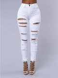 Fashionable Women's Versatile Solid Color Jeans European and American Holed Jeans Minimalist Slim Fit Pencil Pants