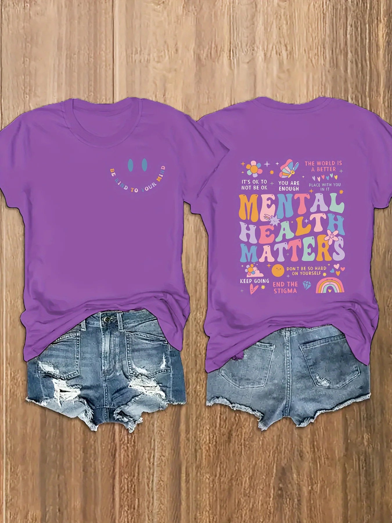 Mental Health Matters Women's Tee - Positive Graphic, Casual Black Oversized Top