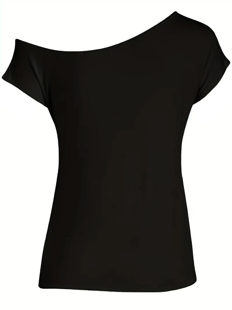 Fashion Women's Off-Shoulder T-Shirt 90's Retro Graphics Printed Short Sleeve Top Tees for Casual Wear