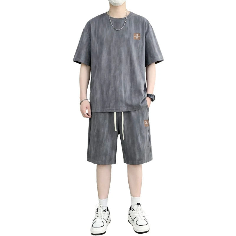 Men's T-Shirt Set New Summer Fashion Unique Tie-Dye Street Style Trendy Sports Casual Two-Piece Suit
