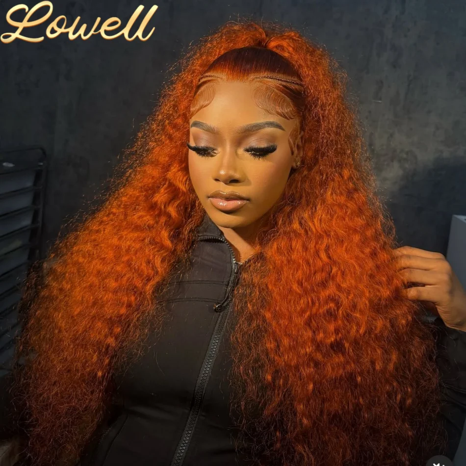 30Inch Orange Ginger Water Wave Lace Front Wig