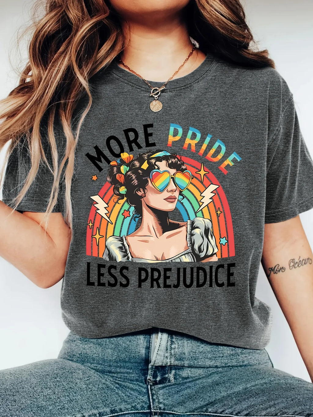 Women Casual Short Sleeve T-Shirt Rainbow Pride Graphic Print Crew Neck Soft Daily Wear Tees