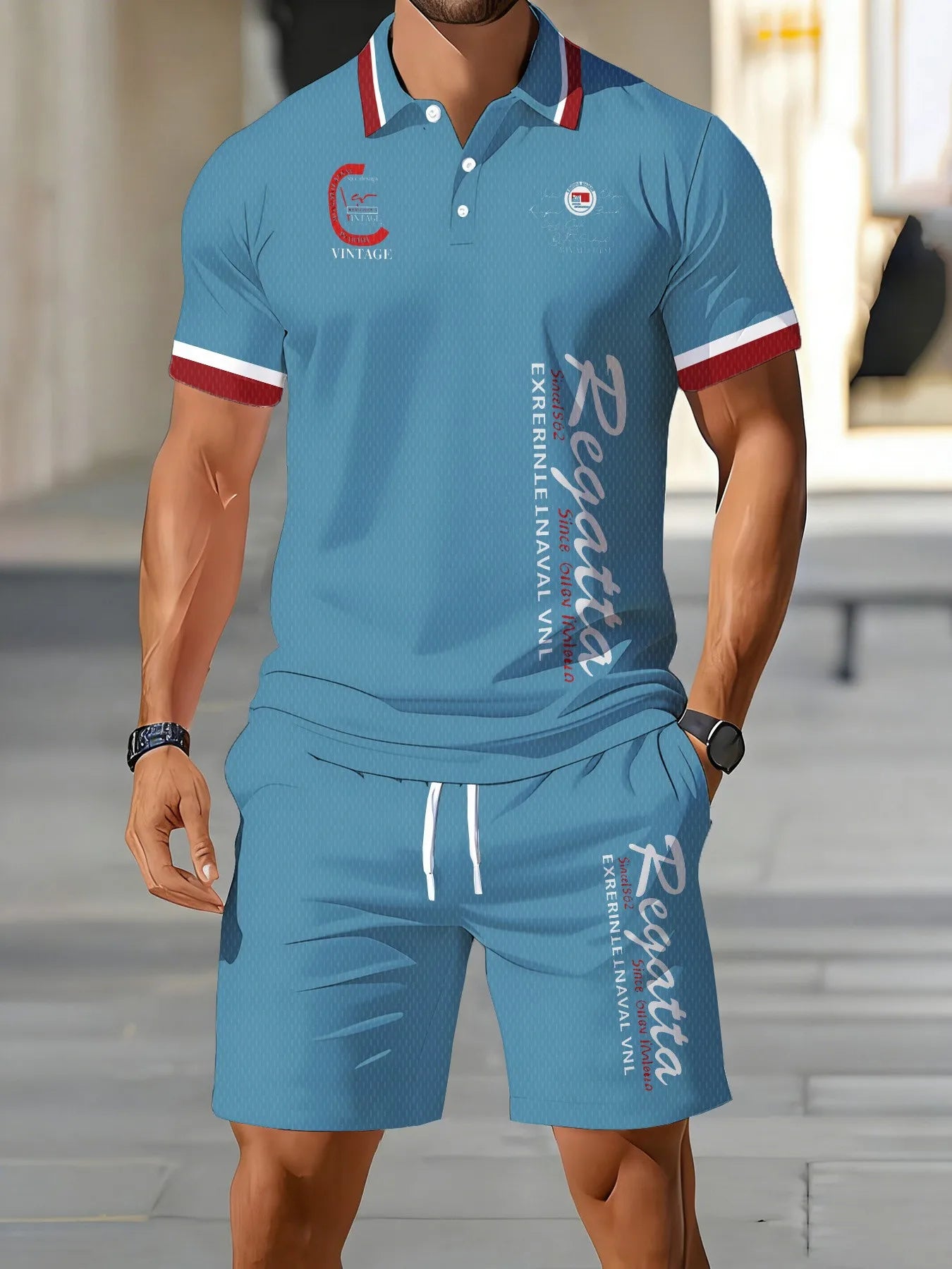 2026 Summer New Men's Polo Shirt Set - Street Casual Fashion Comfortable Soft Breathable Lightweight 3D Letter Pattern Print