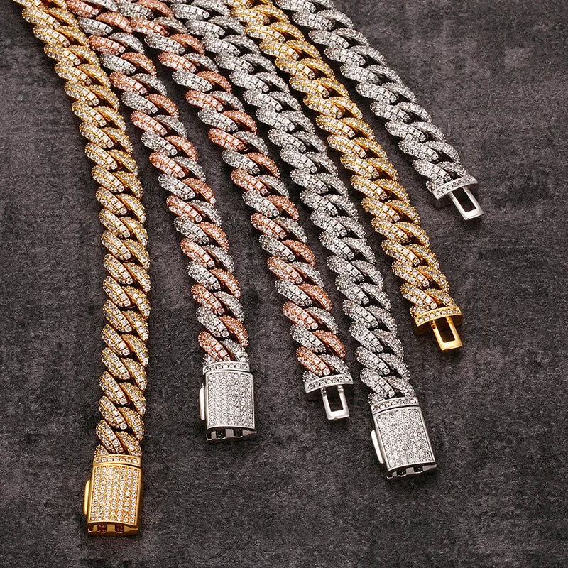 AAA CZ Stone Paved Geometric Round Curb Miami Cuban Link Chain