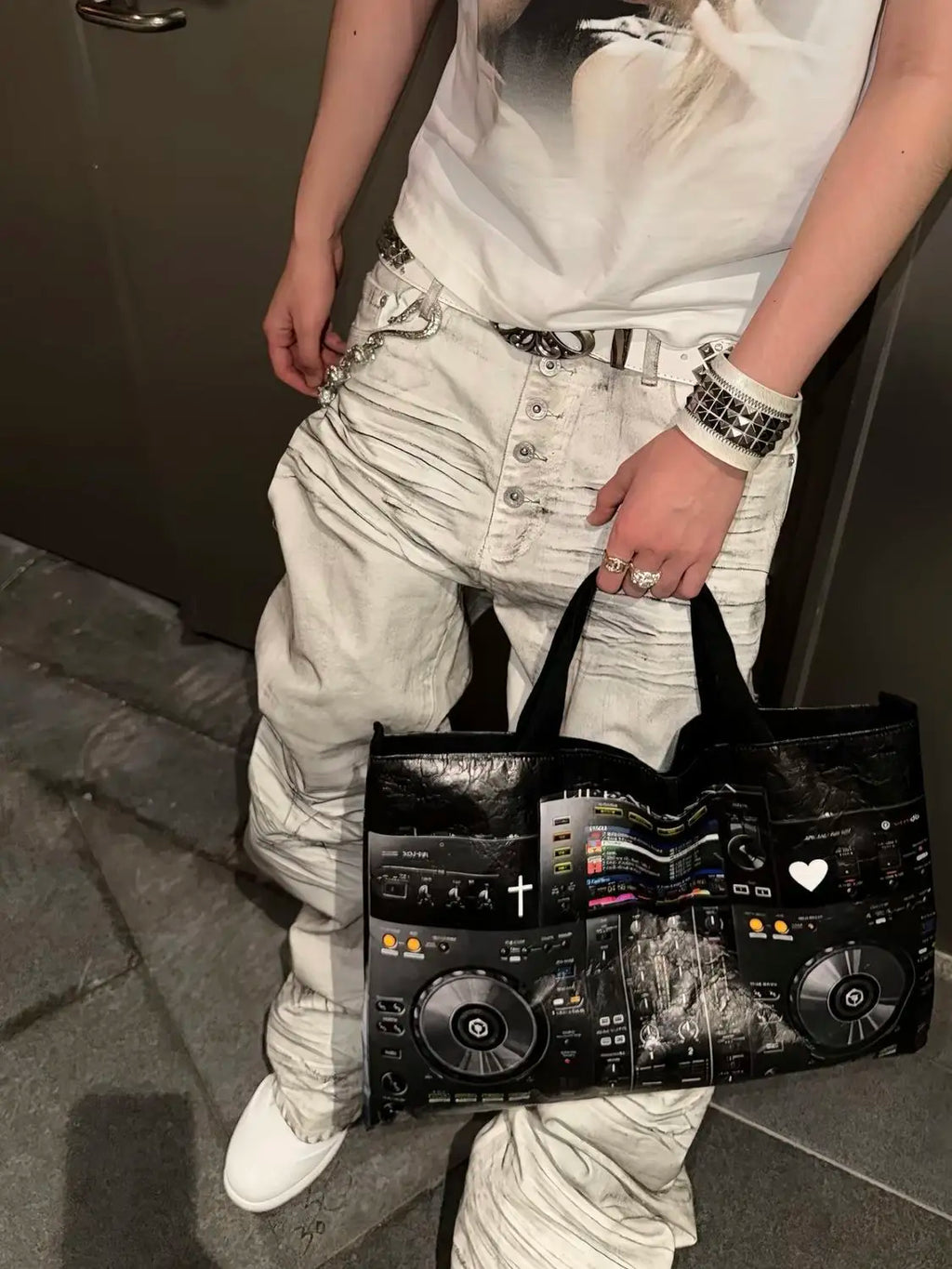 Men's Stacking Effect Casual Pants Dirty White Streetwear Boy Bottom Wide-leg Trousers High Waist Sweatpants Male Long Pants