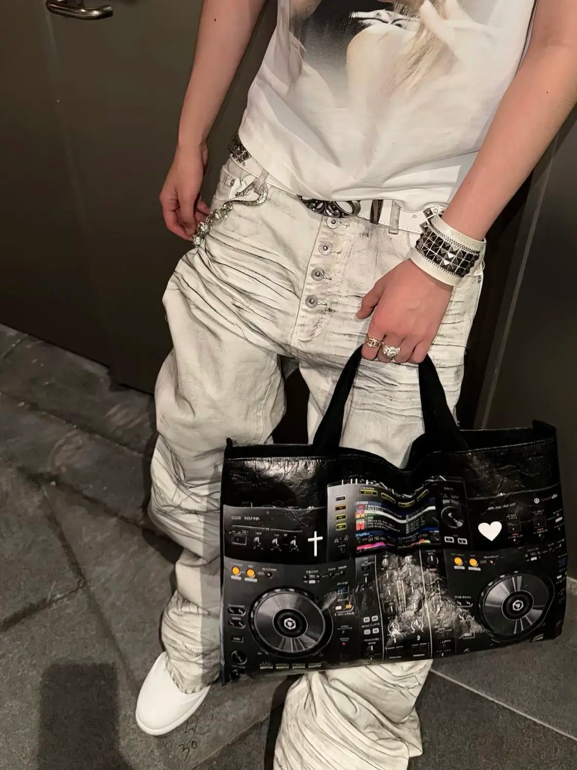 Men's Stacking Effect Casual Pants Dirty White Streetwear Boy Bottom Wide-leg Trousers High Waist Sweatpants Male Long Pants