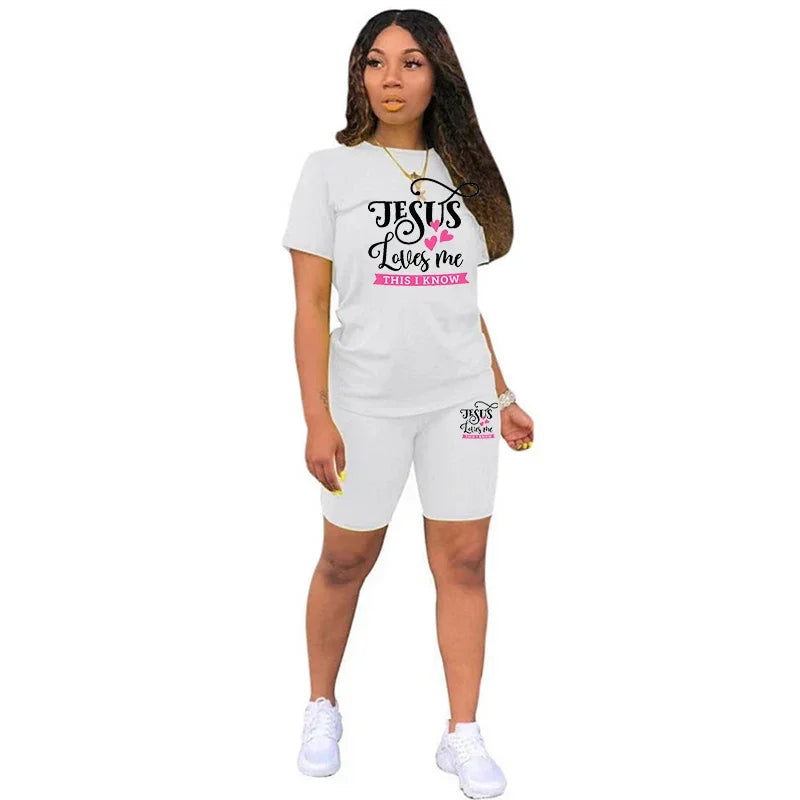 Womens Tracksuit Print Casual T-Shirt+Pencil Shorts 2 Piece Sets Holiday Travel Outfits High Quality Luxury Summer Suit S-3XL