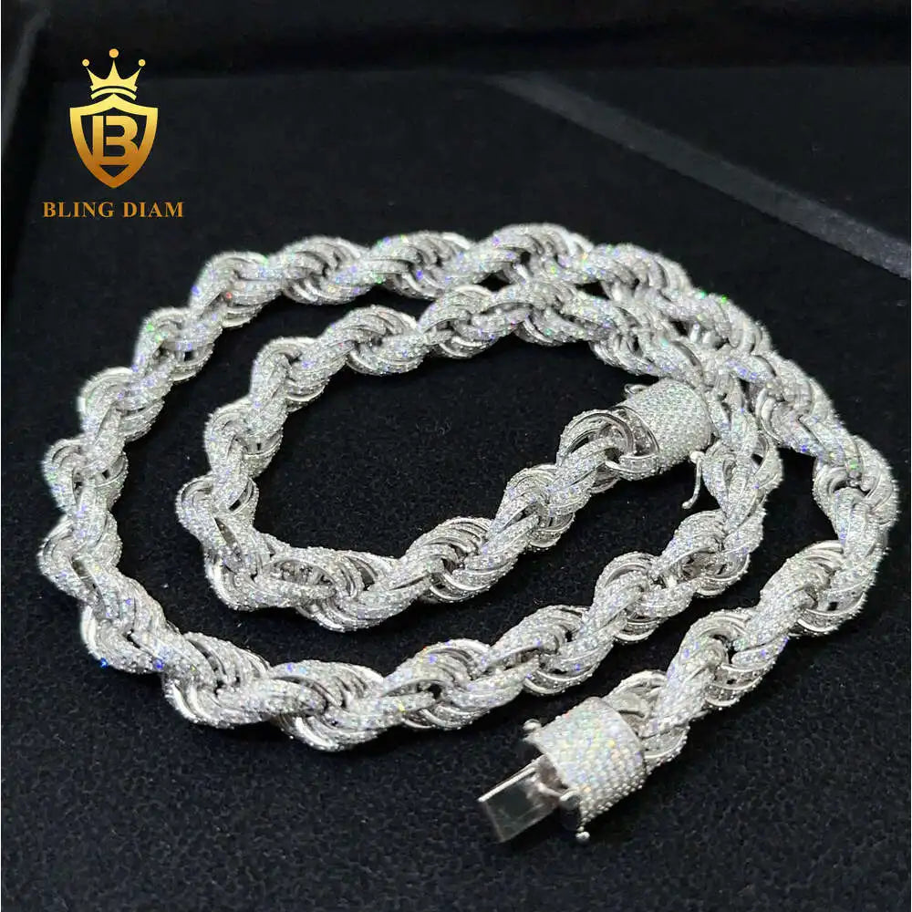 .925 Strerling Silver Iced Out 10mm Rope Chain