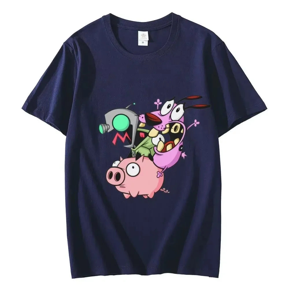 Courage The Cowardly Dog Cartoon Graphic Tee Funny Men Summer Short Sleeve Round Neck Cotton T-Shirt