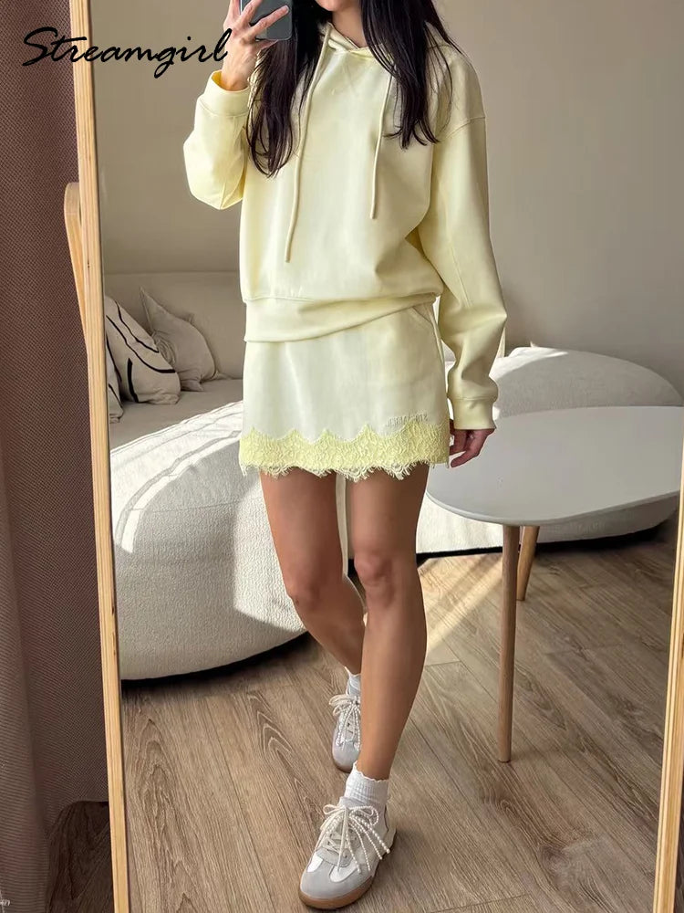Women's Tracksuit Wide Leg Sweatpants And Hoodies Set Butter Yellow Plain 2 Pieces Pants Set For Women Joggers And Hoodie Set
