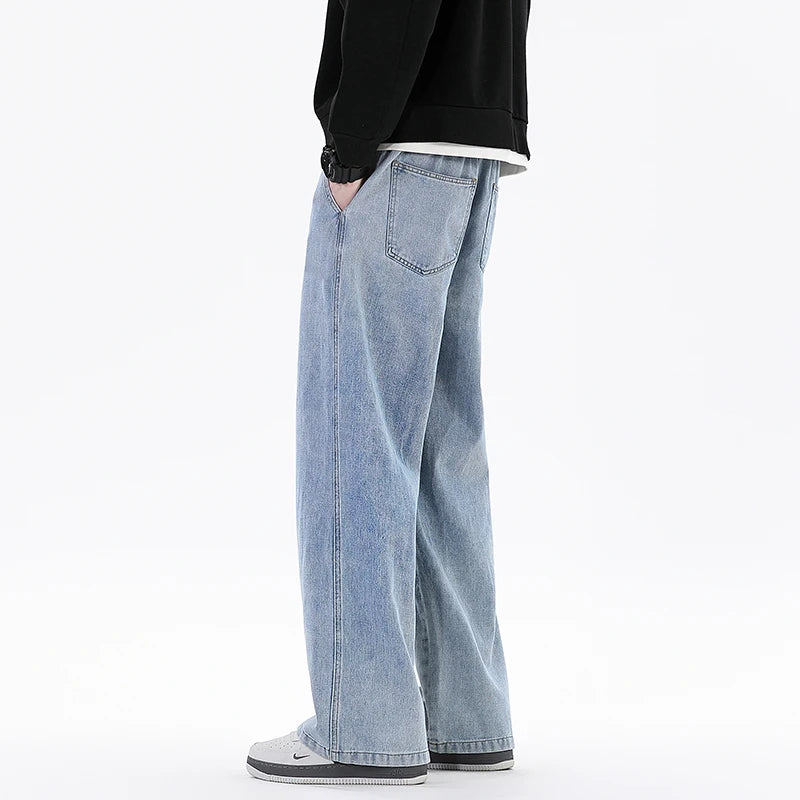 Spring Autumn New Streetwear Loose Jeans Men Korean Style Fashion Loose Straight Wide Leg Pants Men's Brand Clothing S-3XL