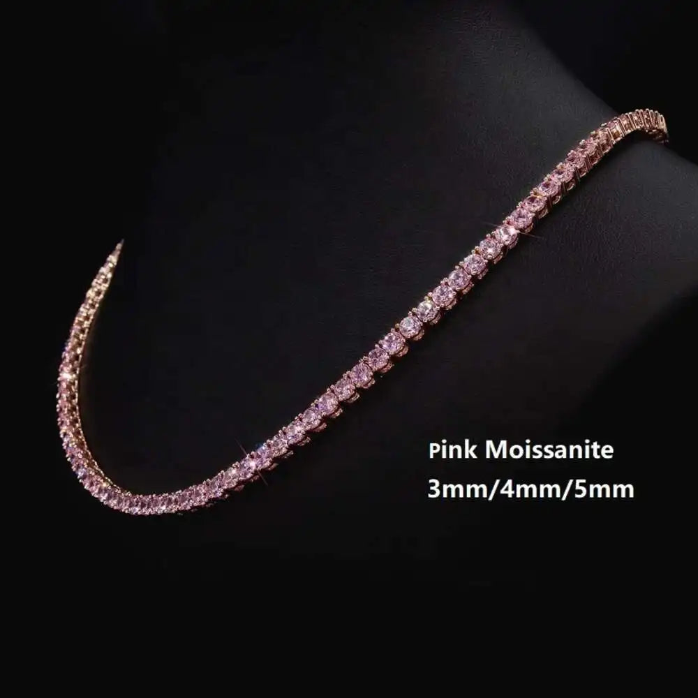 Customized 925 Silver Red/ Blue/ Green/ Black/ Pink Rainbow Diamond Tennis Chain Bracelet Colorful Moissanite Tennis Necklace