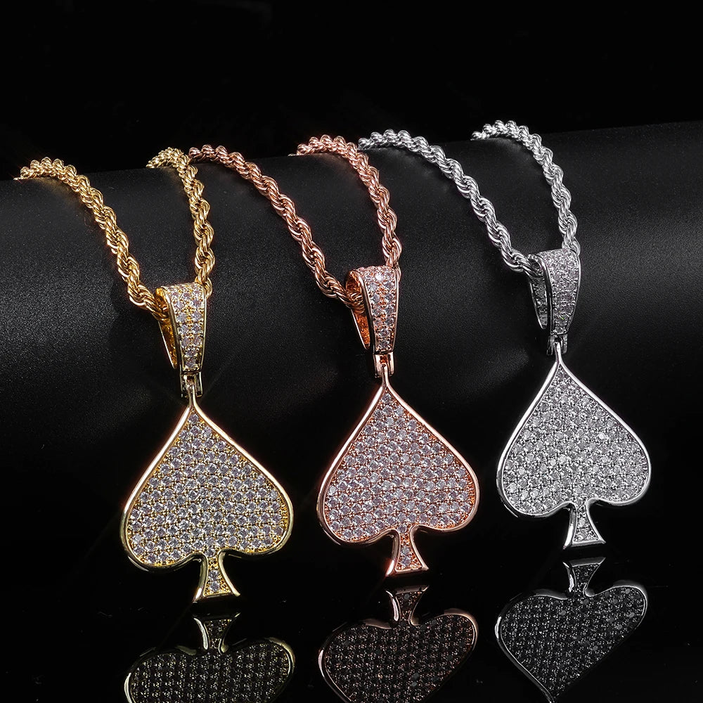 Iced Out VVVS Moissanite Ace Spade Pendant 925 Sterling Silver Poker Sign Charm Pendant