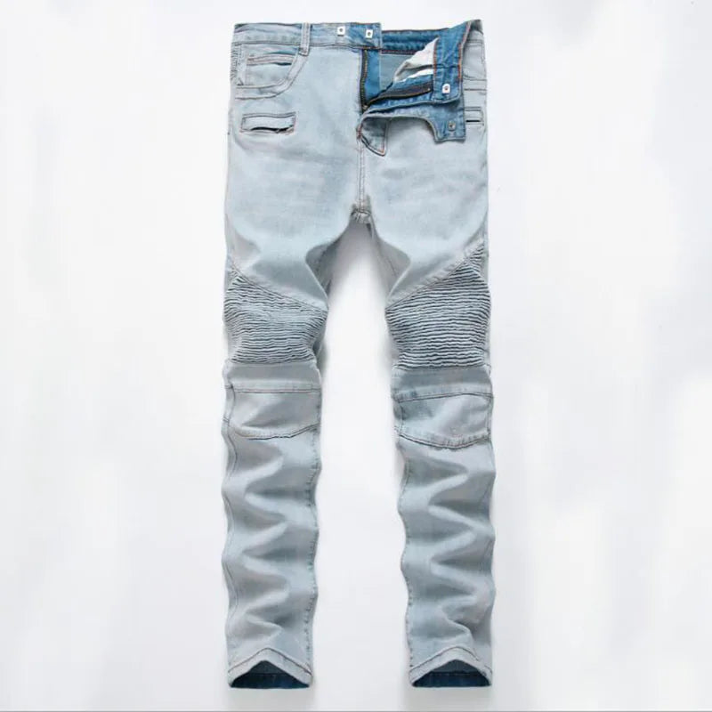 ens Moto Biker Straight Jeans Spring Autumn Punk Streetwear Trouers Casual Denim Designer Pants Size 28-42