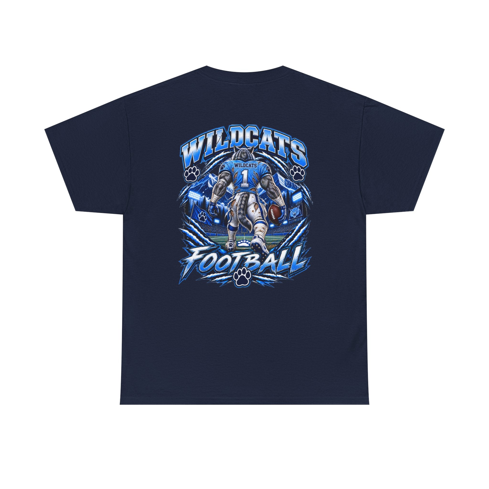Wildcats Football Fierce Game Day Graphic T-Shirt – Baby Blue, Navy, Black & White