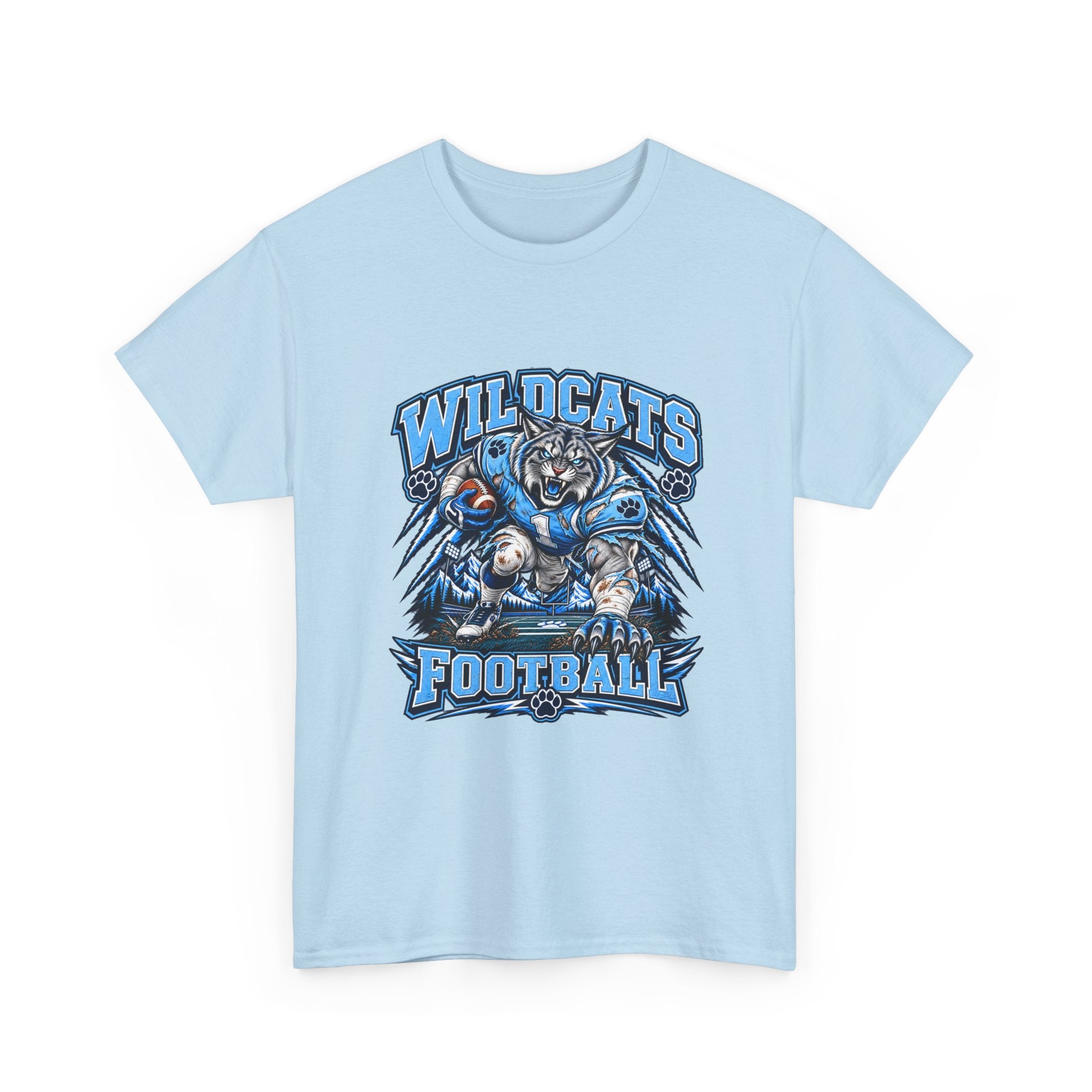 Wildcats Football Fierce Game Day Graphic T-Shirt – Baby Blue, Navy, Black & White
