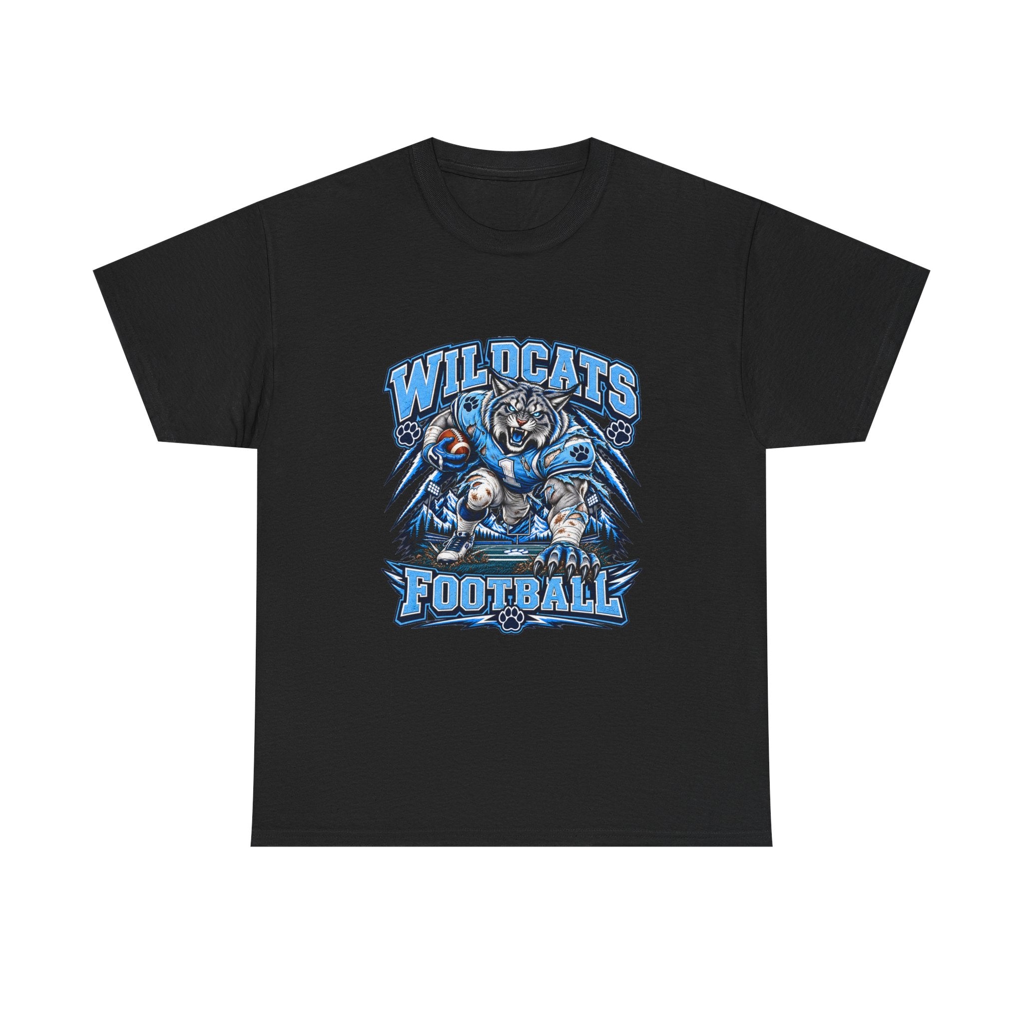 Wildcats Football Fierce Game Day Graphic T-Shirt – Baby Blue, Navy, Black & White
