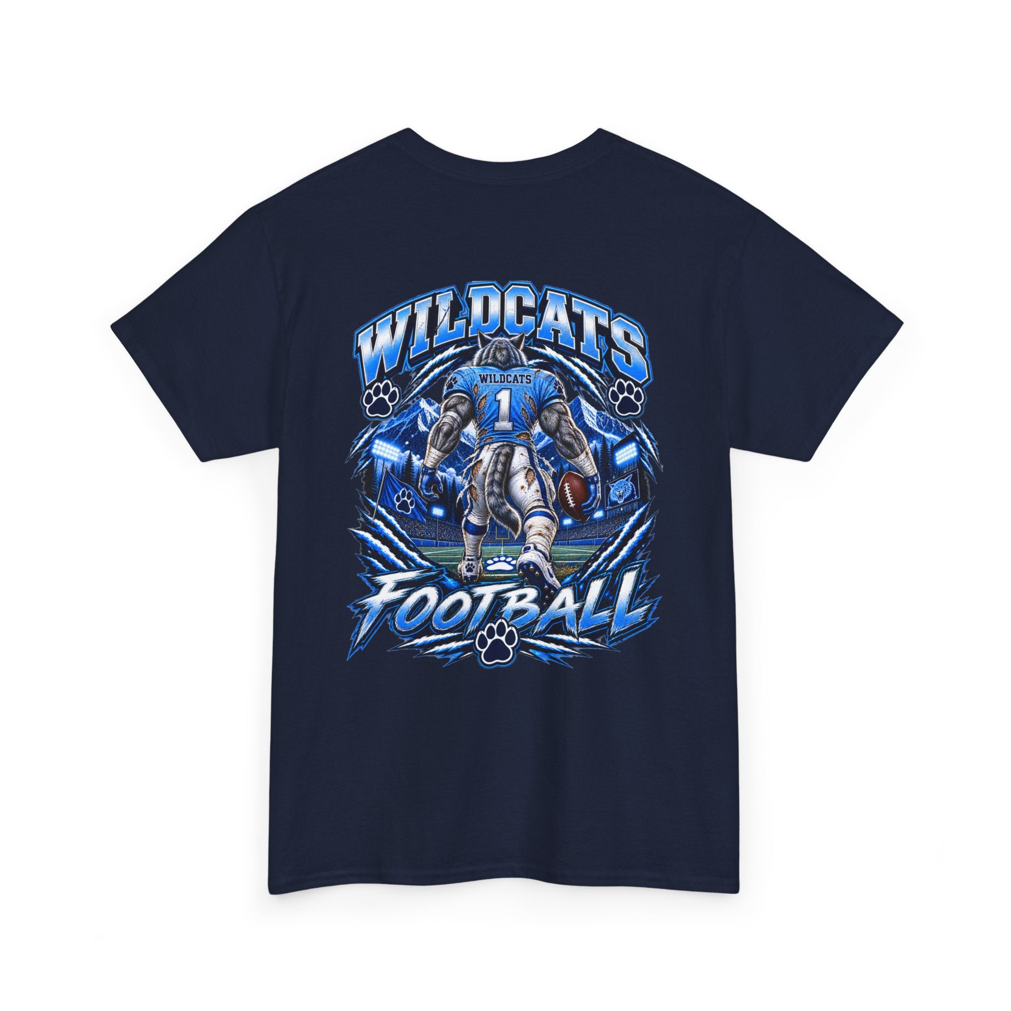 Wildcats Football Fierce Game Day Graphic T-Shirt – Baby Blue, Navy, Black & White