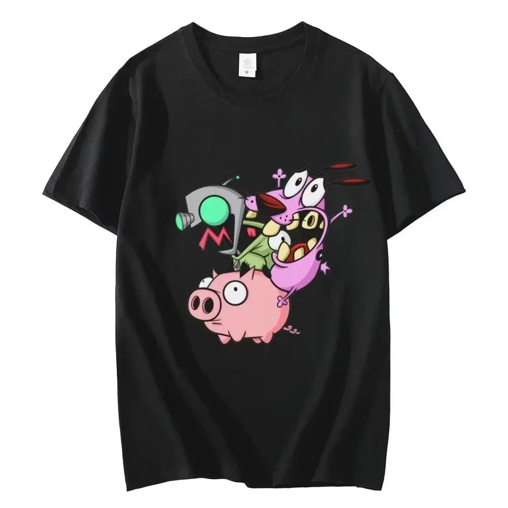 Courage The Cowardly Dog Cartoon Graphic Tee Funny Men Summer Short Sleeve Round Neck Cotton T-Shirt
