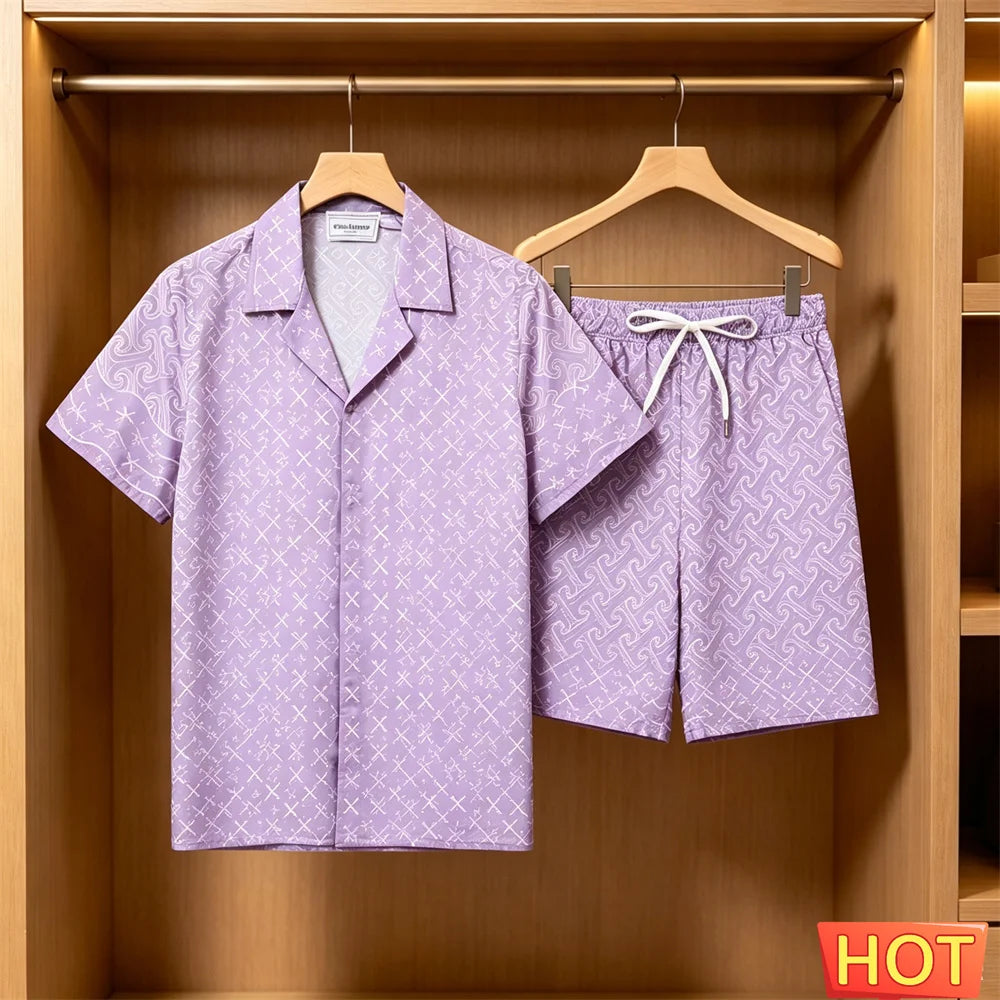 Men's Summer Suit Daily Casual Short Sleeve Tee Tops +Shorts 2 Piece Outfit Fashion Loose Shirts Sets Street Hip Hop Men Clothes
