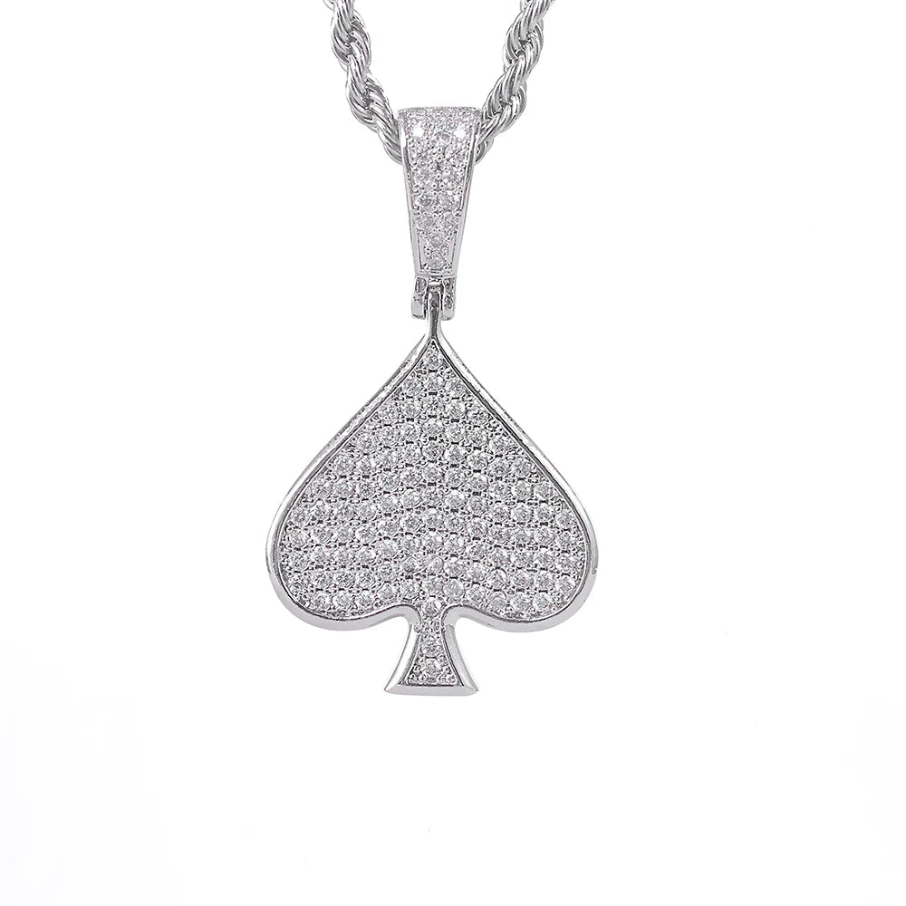 Iced Out VVVS Moissanite Ace Spade Pendant 925 Sterling Silver Poker Sign Charm Pendant