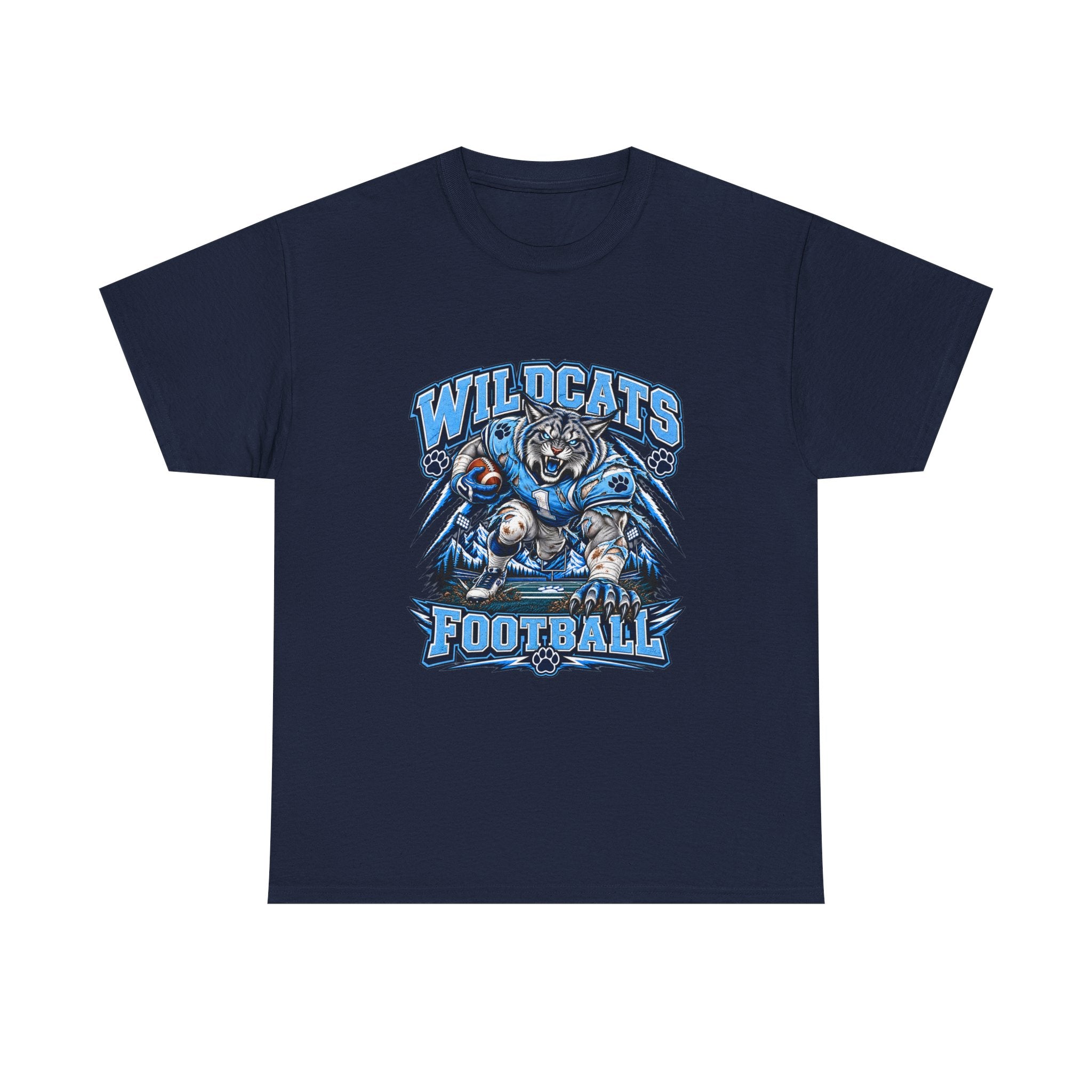 Wildcats Football Fierce Game Day Graphic T-Shirt – Baby Blue, Navy, Black & White