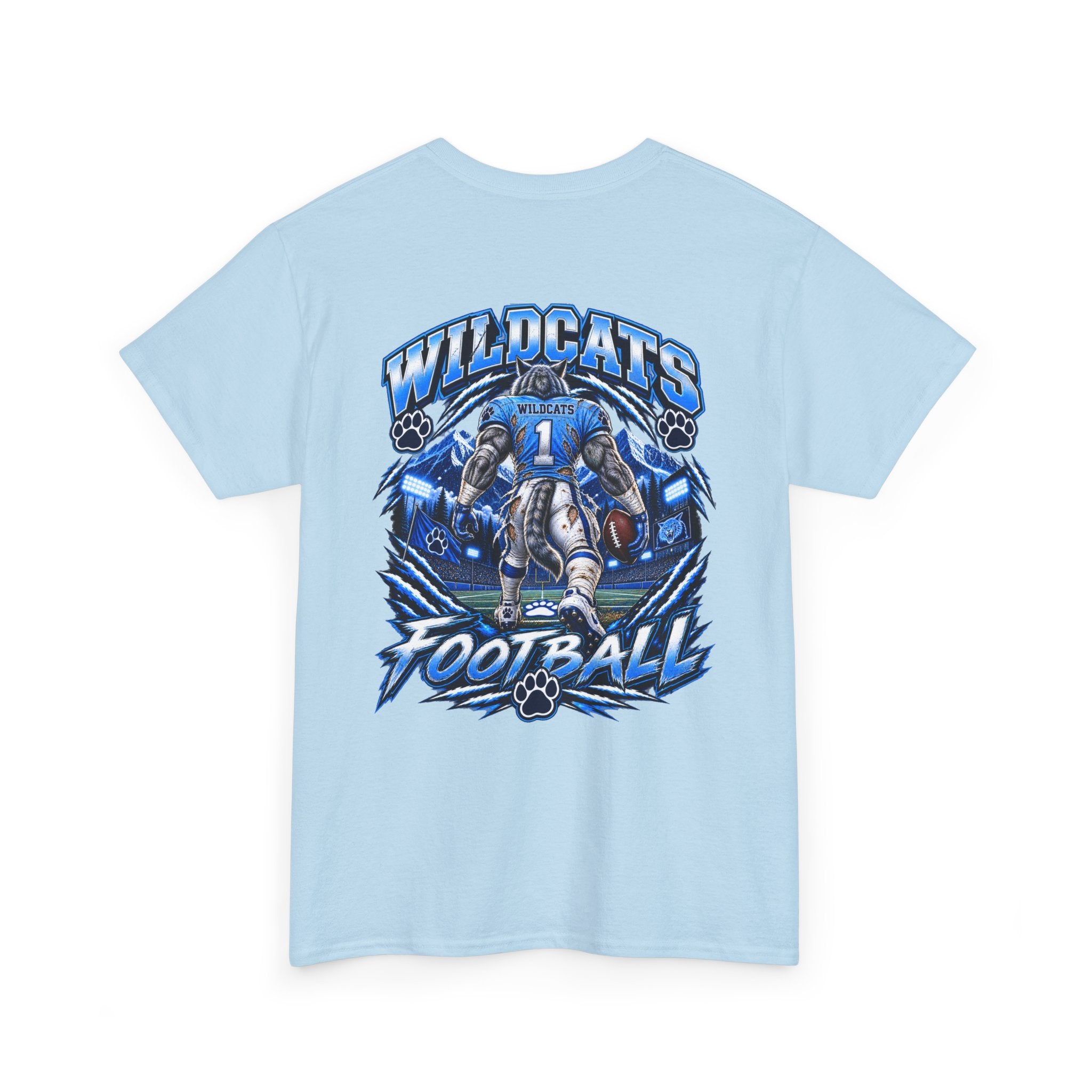 Wildcats Football Fierce Game Day Graphic T-Shirt – Baby Blue, Navy, Black & White