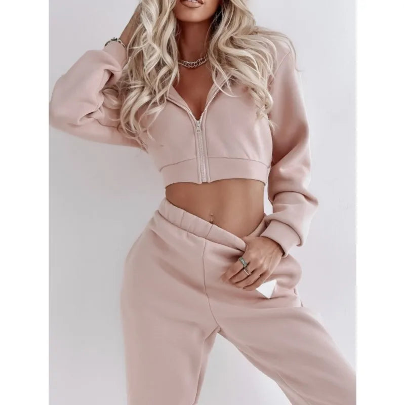 Women's Solid Color Spring Autumn Hooded Pullover Pants Set