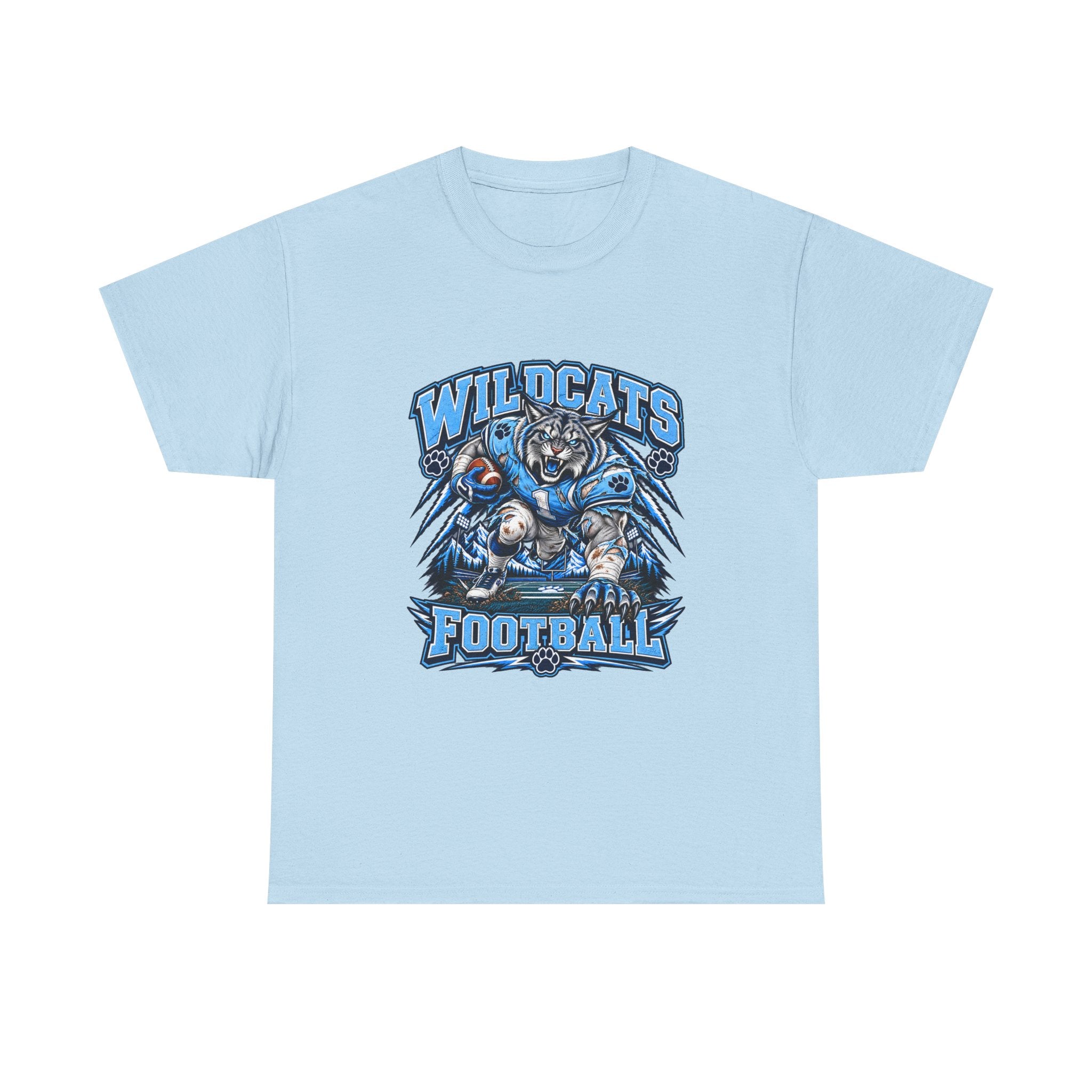 Wildcats Football Fierce Game Day Graphic T-Shirt – Baby Blue, Navy, Black & White