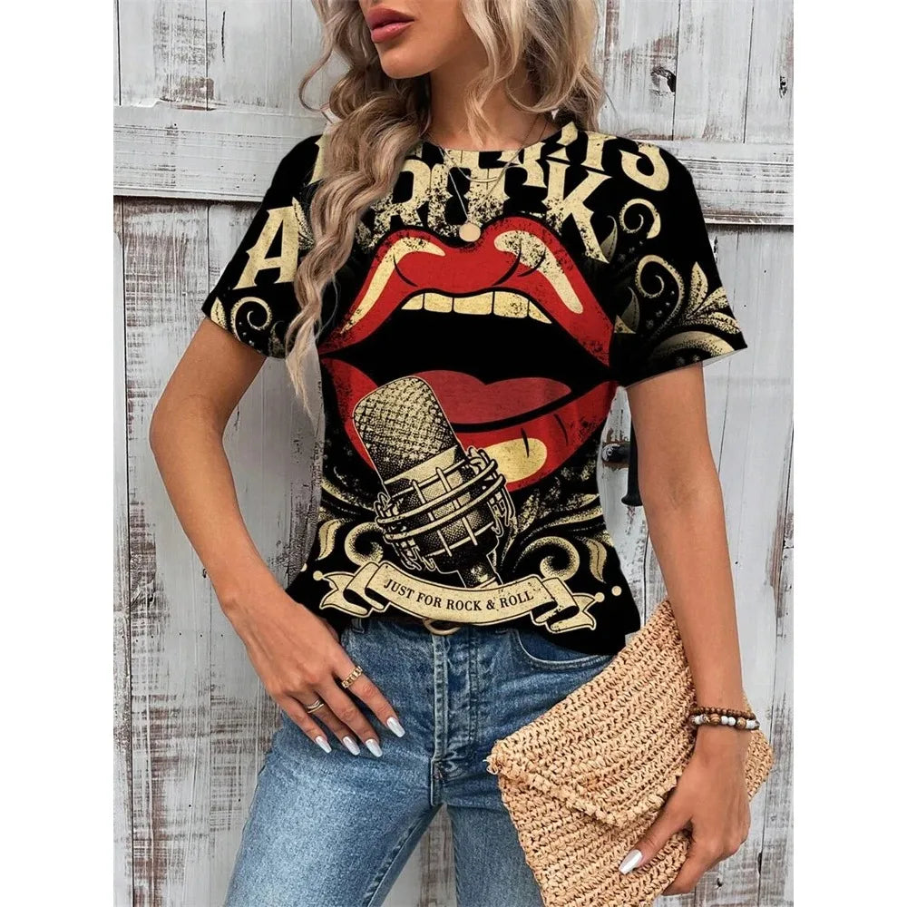 3D Poker Print Women's T-shirt Summer Daily Casual Women's Short-sleeved Top Urban Street Women Fashion Crew-neck Y2K Streetwear