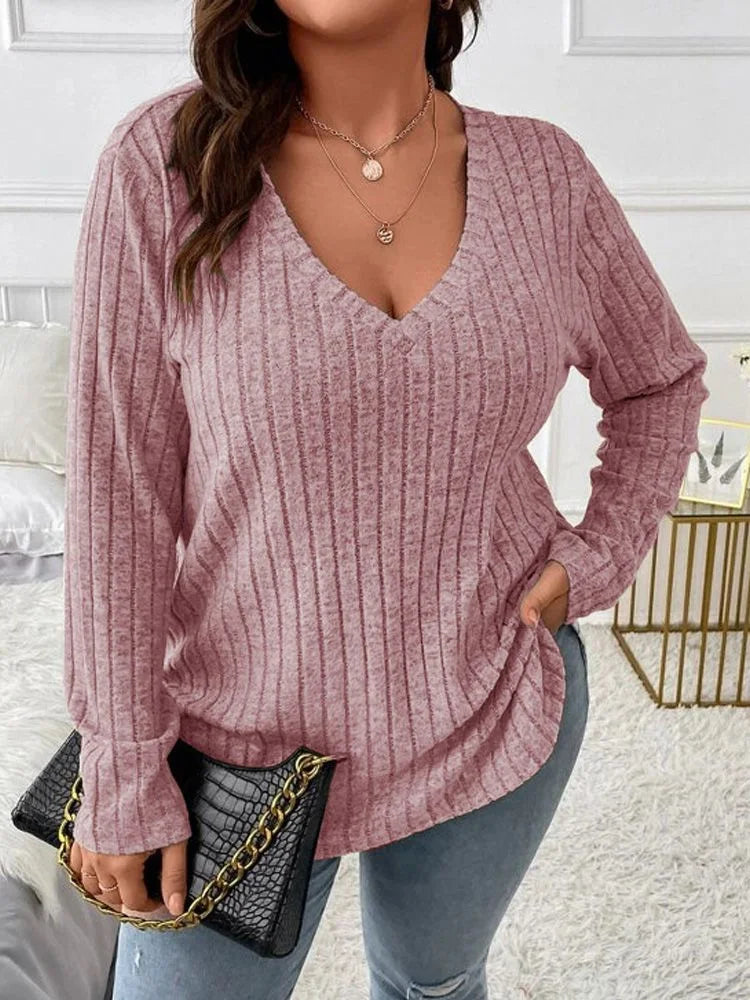 Women's Long-Sleeve V-Neck Sweater, Loose-Fit Knit Top