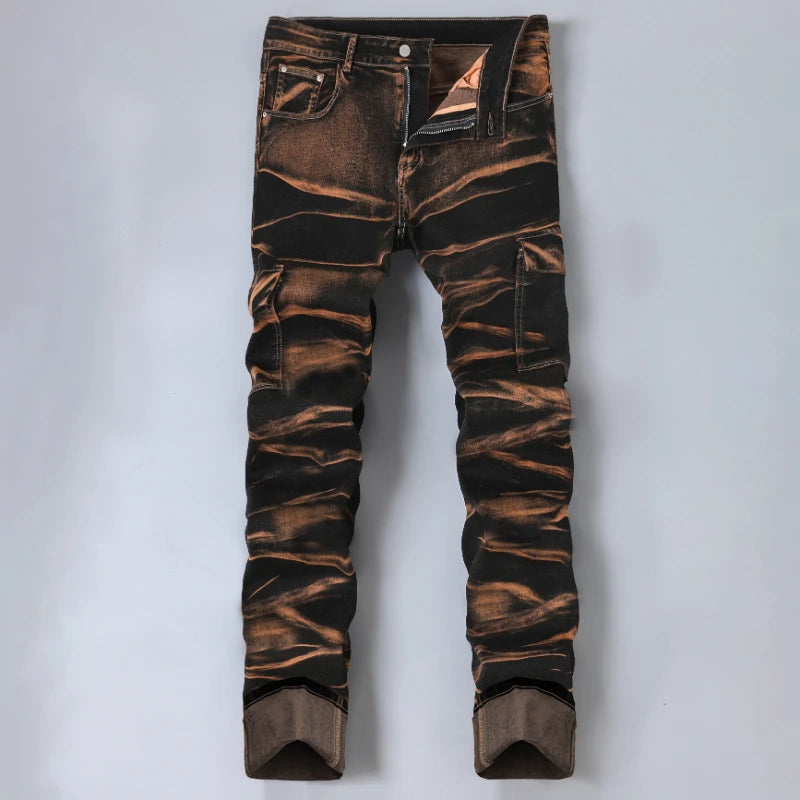 Mens Vintage Fashionable Elastic Pants High Street Straight-leg Trend Casual Male Trousers