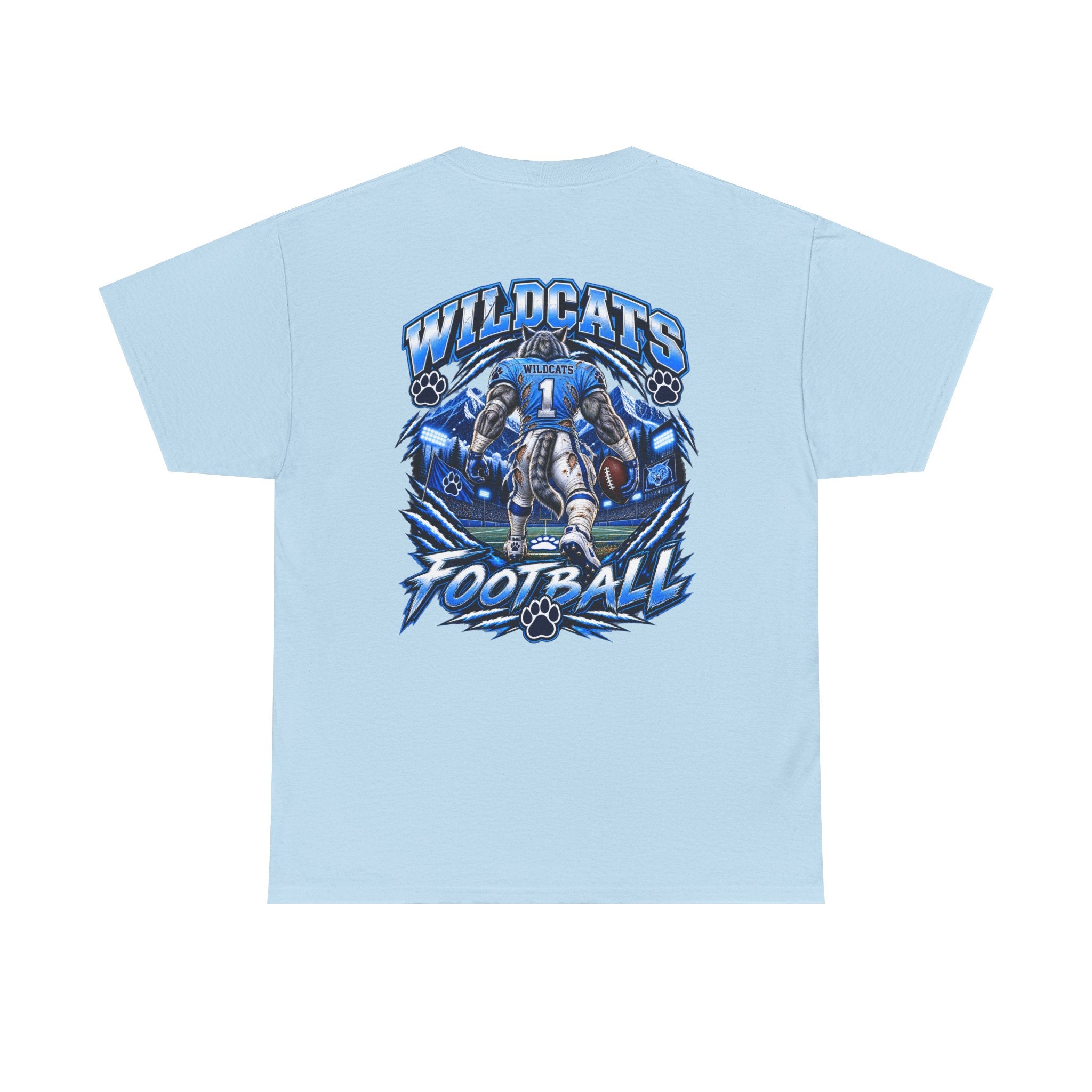 Wildcats Football Fierce Game Day Graphic T-Shirt – Baby Blue, Navy, Black & White