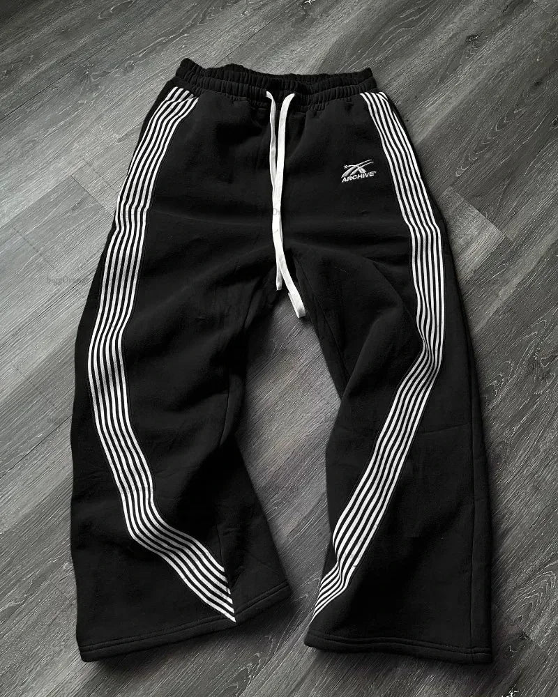 American Letter Patch Retro Double Layer Design Y2K Pants Baggy Sweatpants Men Hip Hop Gothic Elastic Waist Jogging Casual Pants