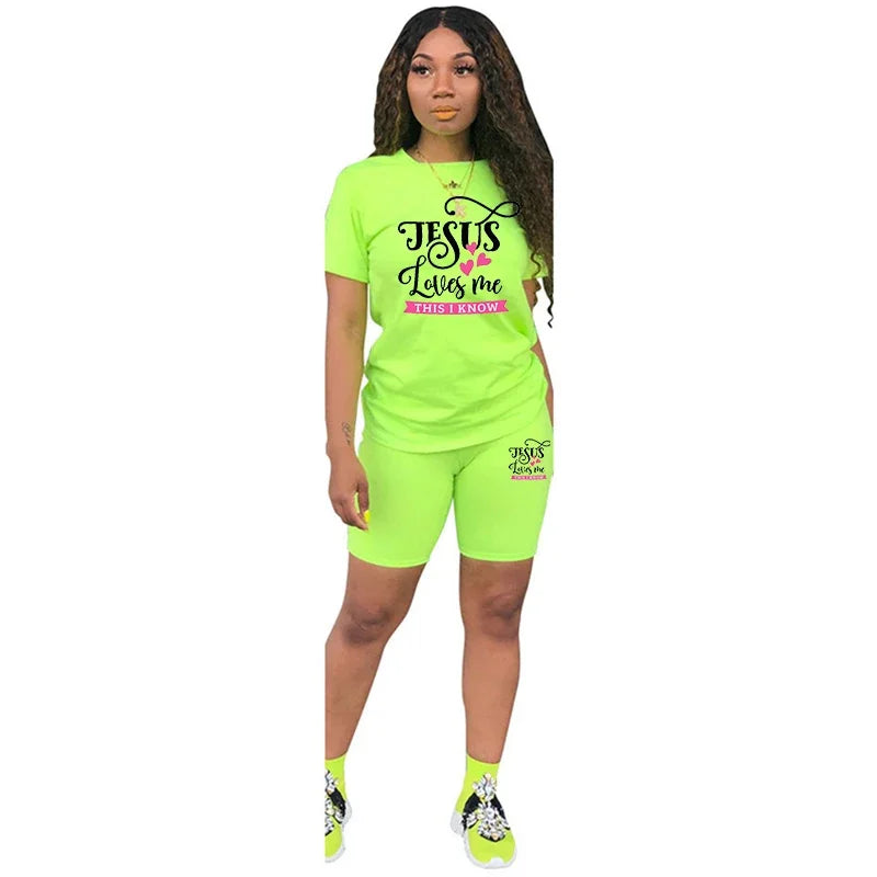 Womens Tracksuit Print Casual T-Shirt+Pencil Shorts 2 Piece Sets Holiday Travel Outfits High Quality Luxury Summer Suit S-3XL