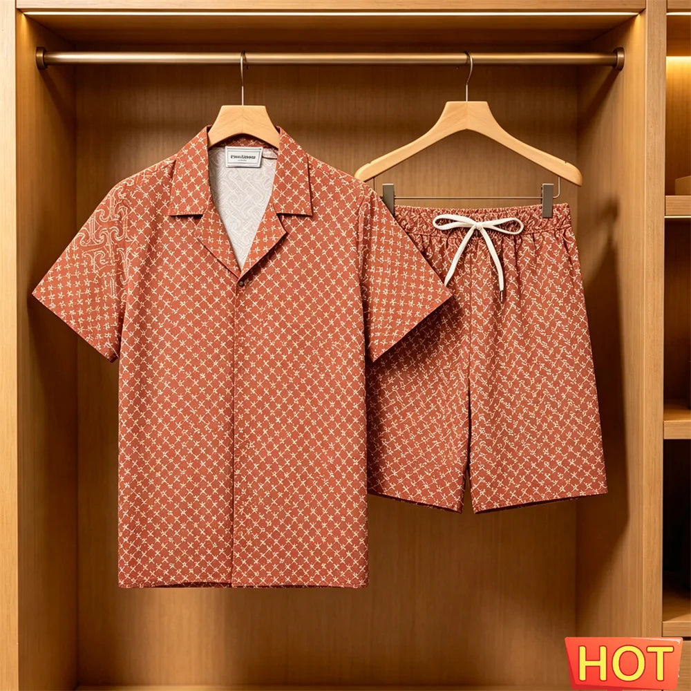 Men's Summer Suit Daily Casual Short Sleeve Tee Tops +Shorts 2 Piece Outfit Fashion Loose Shirts Sets Street Hip Hop Men Clothes