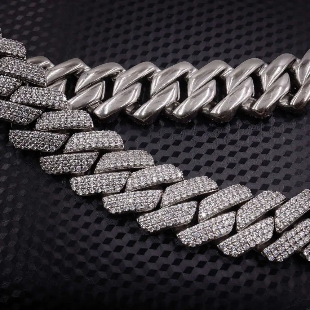 .925 Sterling Silver 19mm Necklace Mojssanite Cuban Link Chain