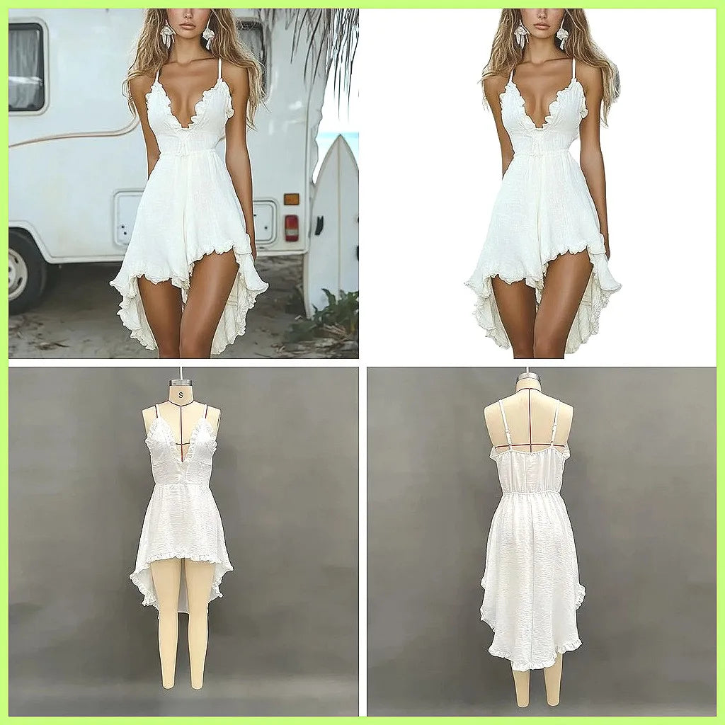 Sexy White Off Shoulder Suspender Dress 2026 Summer Beach Party Dress for Women, Bohemian Vacation Outfit