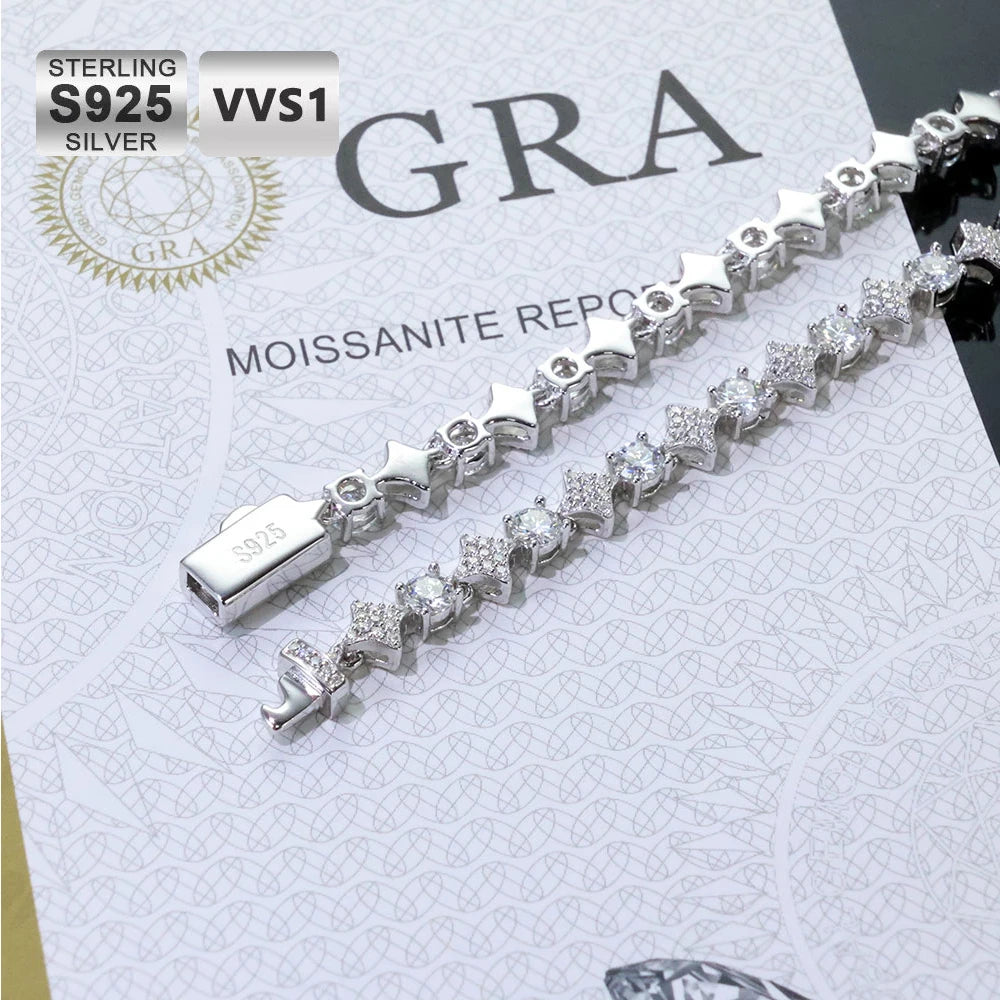 .925 Sterling Silver Moissanite Star Tennis Chain