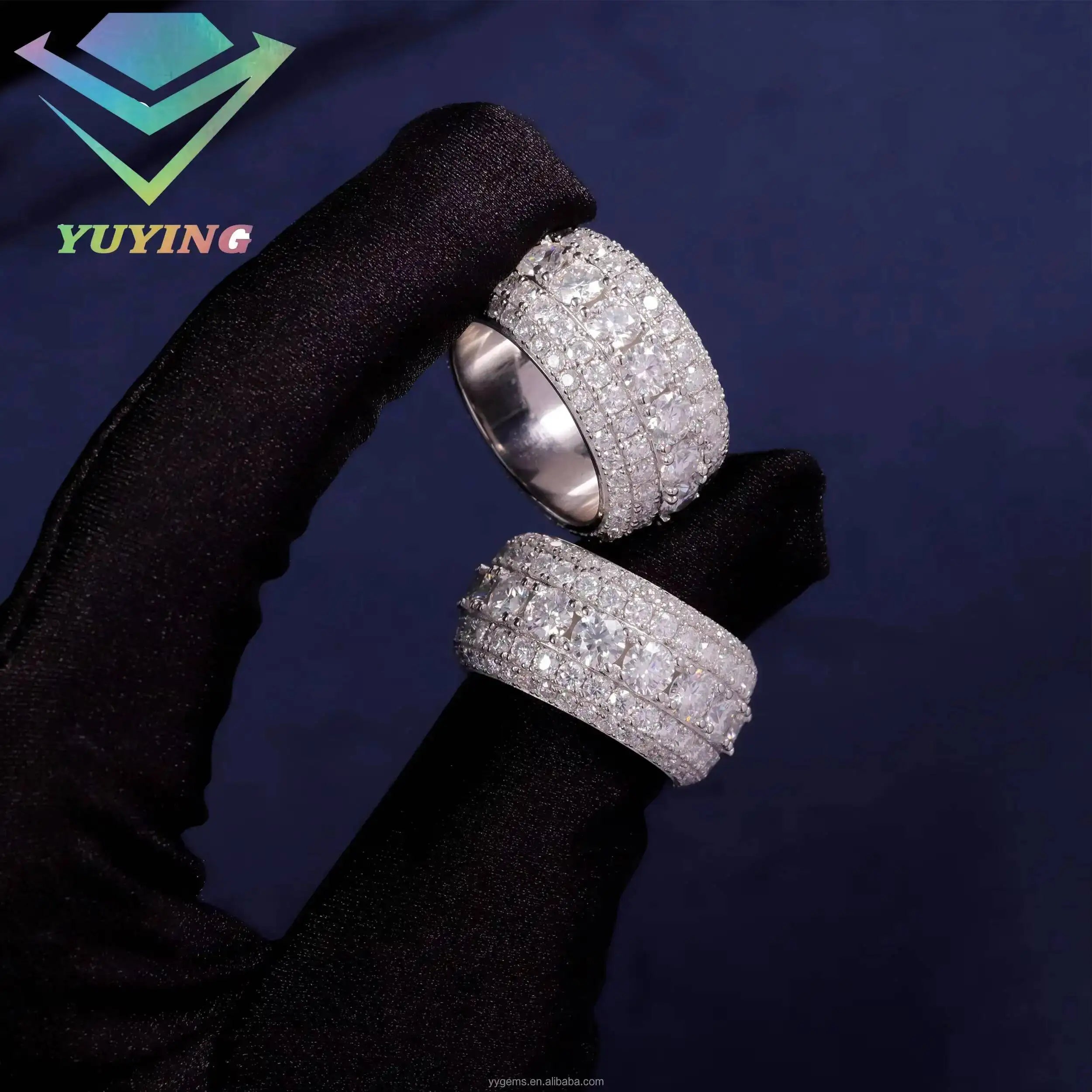 VVS Moissanite 925 Silver Full Iced Out Cuban Ring for Men / Women  100% Pass Diamond Tester