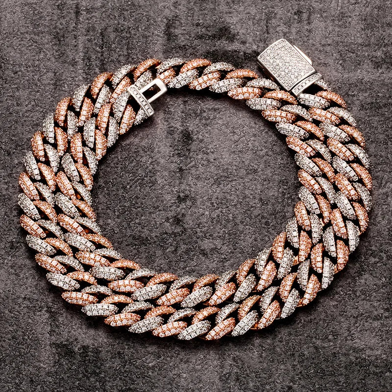 AAA CZ Stone Paved Geometric Round Curb Miami Cuban Link Chain