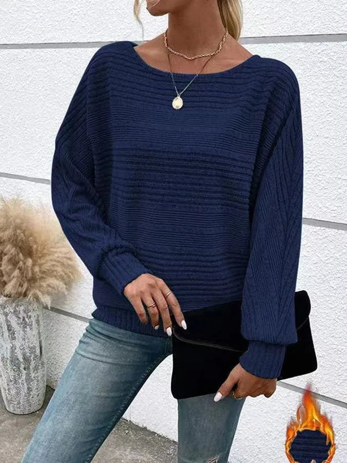 Women's Long Sleeve Round Neck Solid Color Loose Fit Knit Patchwork T Shirt Winter Women's Clothing Urban Women Sweater Style