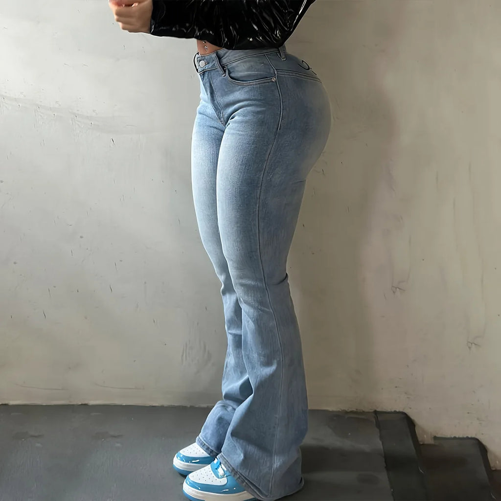 Women Denim Pants Print Streetwear Skinny Low Waiste