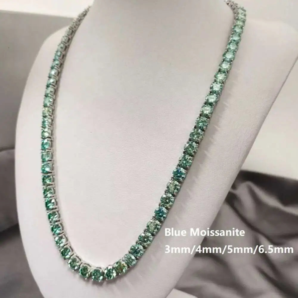Customized 925 Silver Red/ Blue/ Green/ Black/ Pink Rainbow Diamond Tennis Chain Bracelet Colorful Moissanite Tennis Necklace