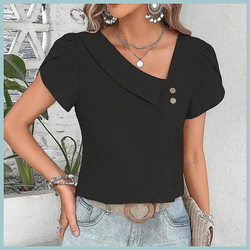 Vintage Solid Color Blouse for Women, Elegant Casual Slim Fit Top, Youth Fashion Shirt