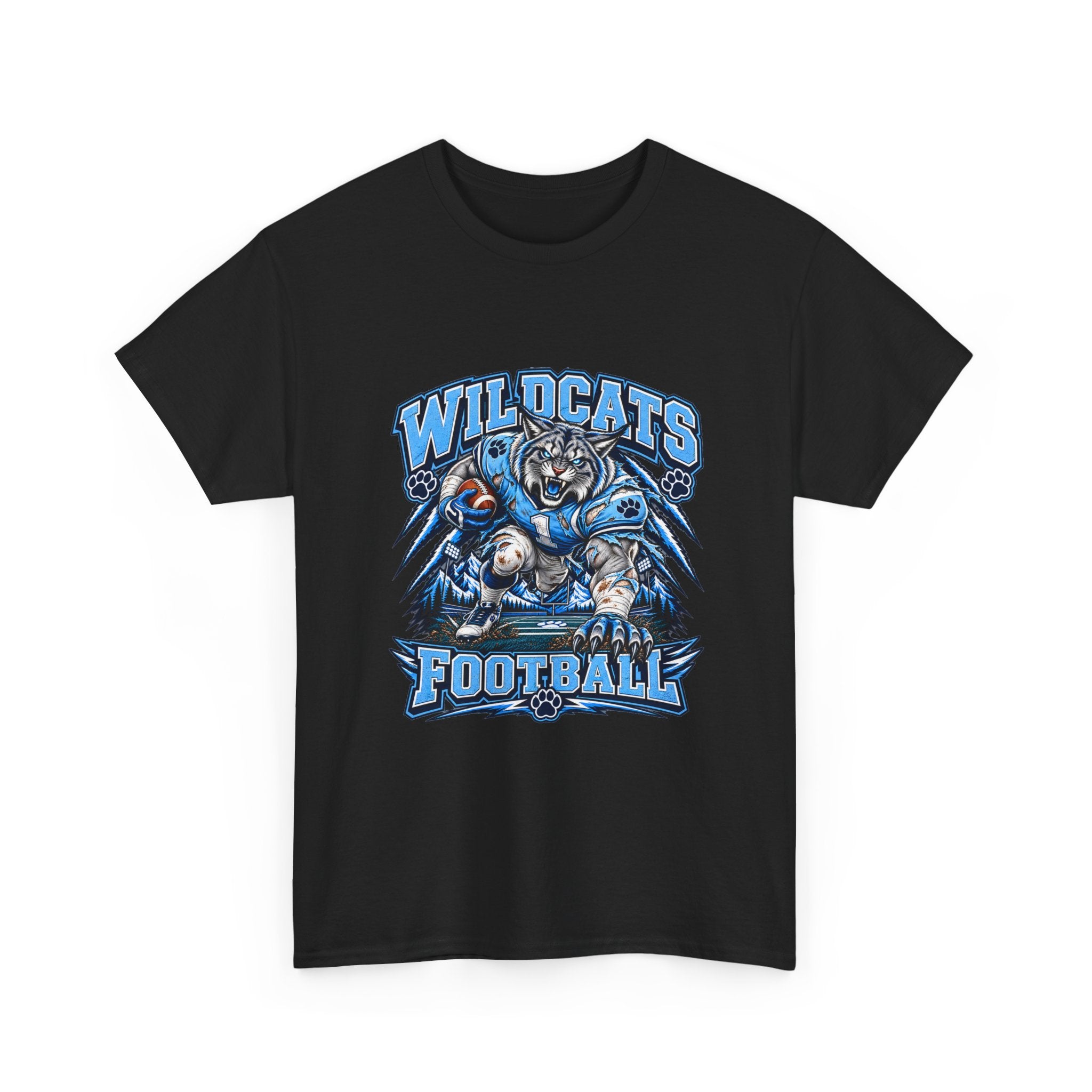 Wildcats Football Fierce Game Day Graphic T-Shirt – Baby Blue, Navy, Black & White