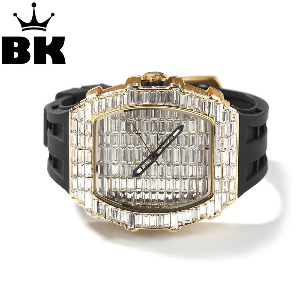 Full Iced Out Baguette Stones Square Watch With Silicone Strap