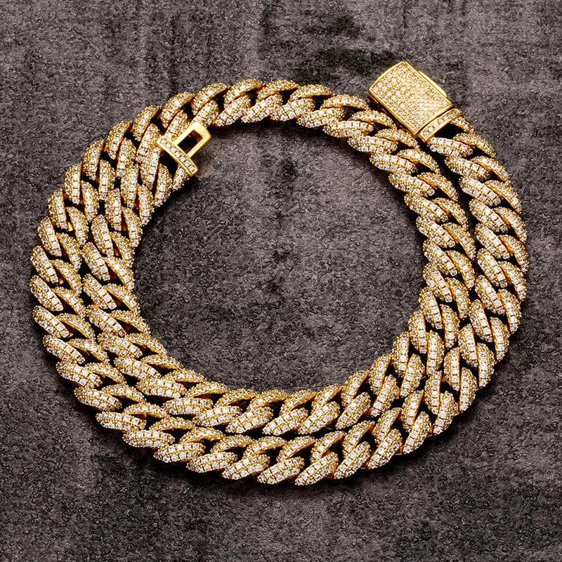 AAA CZ Stone Paved Geometric Round Curb Miami Cuban Link Chain